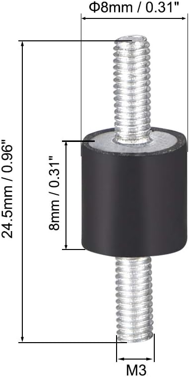 sourcing map 8 x 8mm Rubber Mounts,Vibration Isolators,Shock Absorber with M3 x 8mm Studs 8pcs - Image 3