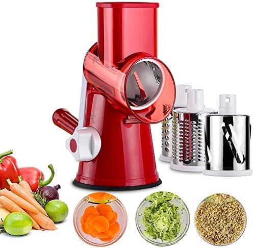 Rotary Cheese Slicer Grater, Vegetable Mandoline Slicer, Manual Drum Chopper Cutter Shredder Grinder, Strong Suction on Worktop