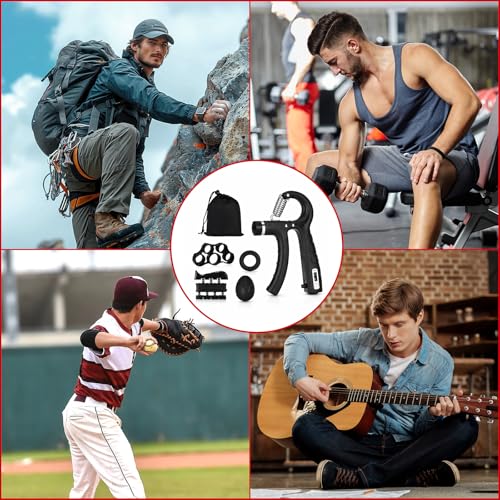 Hand Grip Kit de 5 em 1 Fortalecimento de Mãos Ajustável 5 a 60 kg, Ideal para Reabilitação e Fisioterapia para Artrite, Tendinite e Treino Esportivo