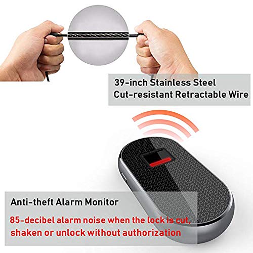 Jl Keyless Smart Fingerprint Lock Padlock Security Anti-Theft Steel Cable for Backpack Luggage Suitcase Bike Office,Gray - Thumbnail 3