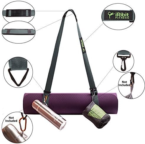 iRibit Fitness Premium Adjustable Yoga Mat Carry Strap Sling, Over 6.5ft Long, Made Cotton, Snap Hook and Clip for Carrying Towels, Keys, Water Bottles