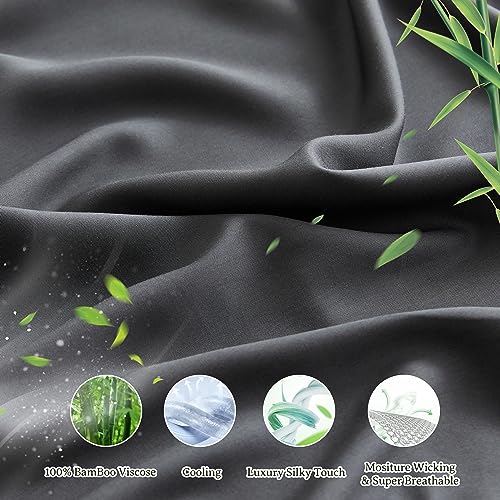 Simple&Opulence 100% Viscose from Bamboo Sheet Set 4Pcs, Cooling for Hot Sleepers, Soft Breathable Bed Sheets Set, 15" (38cm) Deep Pockets, Luxury Hotel Silky Bedding Sheets (Dark Grey,Queen)