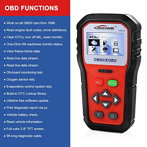 ã€Upgradedã€‘OBD2 Car Diagnostic Scanner, KW818 Pro Universal Car Code reader Vehicle Diagnostic Tool, OBD2 EOBD Scanners Tool Check Engine Light Code Reader for all OBDII Protocol Cars Since 1996