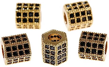 DOUVEI 5 Pcs Zircon Pave Rhinestones Hexagon Bracelet Connector Spacer Beads Connector Charms Beads for Jewelry Making (5 Pcs Black on Gold Hexagon (7x8mm))