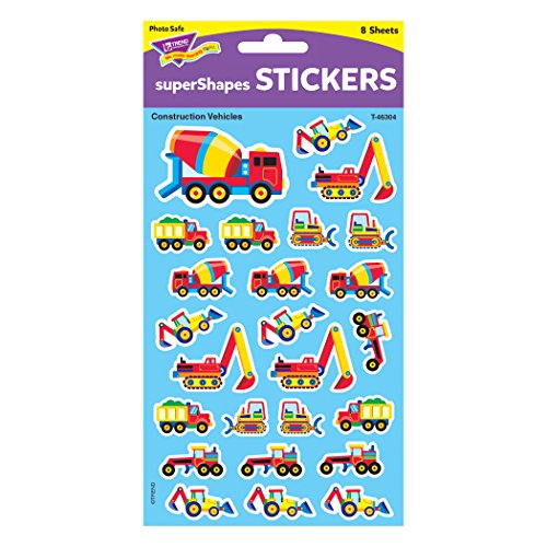 Trend Enterprises Construction Vehicles Super Shapes Stickers (200 Piece), Large