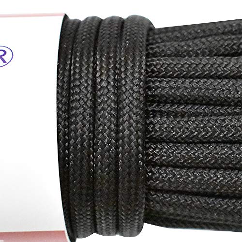 HomTop 550 Paracord 7 Strand Nylon Parachute Cord Outdoor Survival Rope – 100Feet Length 100% Nylon Mil-SPEC 550lbs Breaking Strength (Black)