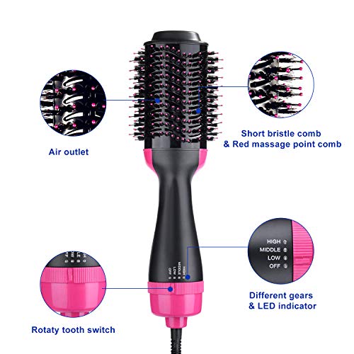 Hot Air Brush，Vinkki One Step Hair Dryer & Volumizer 3-IN-1 Negative Ion Hair Dryer Brush Hair Straightener Curler Styler with 6 Hair Clips Electric Blow Dryer for All Hairstyle Need Anti-Scald - Thumbnail 3