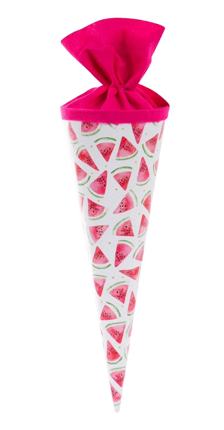 goldbuch 93426 Siblings Bag 35 cm Boys & Girls School Cone, Sugar Bag with Melon Motif, Gift Bag Made of Varnish Cardboard with Felt Closure, for First Day at School, Approx. 35 x 11.5 cm