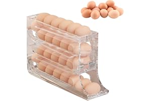 EADWE 4 Tiers Egg Holder for Fridge, Automatic Scrolling Egg Rack Holder, Space-Saving Egg Dispenser Auto Rolling, Large Capacity Eggs Organizer Storage 30 Egg for Fridge (Transparent, 1PCS)
