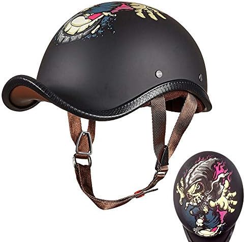 ラッピング無料 軽オートバイハーフヘルメット スタイリッシュな個性ハーレーヘルメットスクープヘルメットdot認定 クルーザーチョッパー スクーターモペット付き成人用安全ライディングキャップ