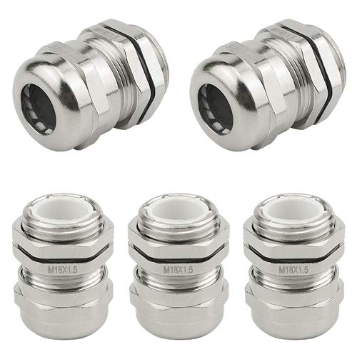 XINGYHENG 5PCS Stainless Steel Cable Gland Waterproof Cable Fixing Head Suitable for 3mm-14mm M12 M16 M18 M20 M22 Cable Gland Joints Assortment Set (M18)