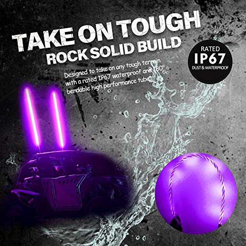 GTP 5ft Spiral LED Whip Lights 360° Twisted 20 Color RGB - 21 Modes Lighted Whips Antenna W/Flag for UTV ATV Polaris RZR Quad Off Road Jeep Can-am Maverick Yamaha Sand Dune Buggy 4X4 - Thumbnail 4