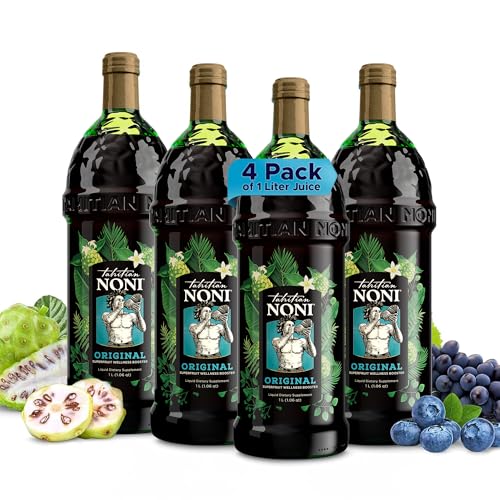 Tahitian Noni Juice by Morinda – Original Pure Noni Fruit Blend with Blueberry, Grape Extracts – Healthy Superfood Vitality Daily Wellness Drink – 4 Pack of 1L Bottle