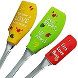 Silicone Rubber Spatula Set of 3. Heat Resistant Pastry Spatulas for Baking; Flexible, Clear, Fun & Sturdy. 2 Large Spatulas and 1 Small Slim Spatula for Little Jars. Baking Gifts by YumYum Utensils