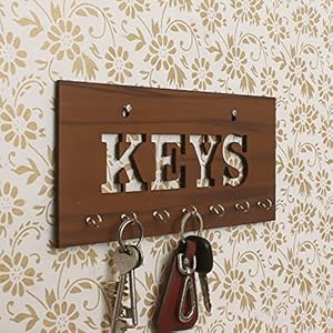 eCraftIndia Keys Theme Wooden Key Holder with 7 Hooks