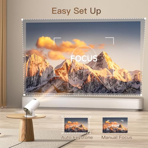 Video Projector with Wi-Fi 6 & Bluetooth 5.4, Built-in Apps Supports 4K Full HD Mini Video Projector, Android 14, Auto Keystone, 2026 Upgraded Projector for HDMI/iPhone/USB White