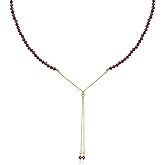 ColouredRocks PINK GARNET Necklace, Slider Y Necklace, Gemstone Beads Trendy Choker Necklace, Daily Wear Women Jewelry, Birthday, Gold Plated Brass 18 inch