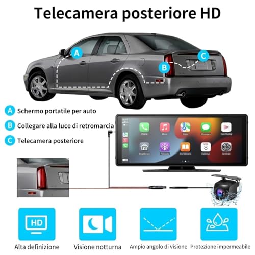 10.26 Inch Car Play Screen Car Play for Wireless Car and Android Car, 4K Dash Cam, Support 1080P Rear View Camera, IPS Touch Car Screen, Mirror Link, BT/FM/AUX, TF 64GB, Plug and Play 12V/24V