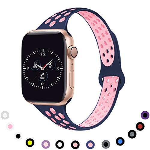 EPSKY Silicone Narrow Watch Band Replacement Strap for iWatch 38mm 40mm 42mm 44mm (Blue+Pink, 42mm/44mm)