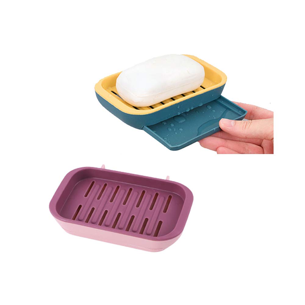 RUOXI 2pcs Silicone Soap Dishes Soap Tray Dish Anti-Slip Soap Holder Self Draining Shower Soap Dish Holder Soap Saver Dish for Shower Bathroom Kitchen