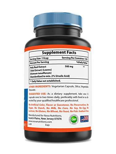 Nova Nutritions Holy Basil Extract 500 mg 120 Veggie Capsules