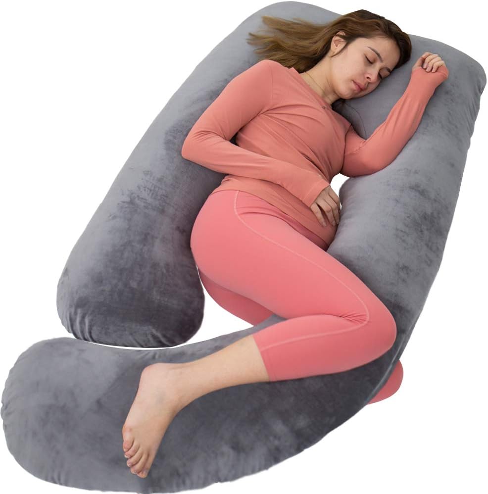 AS AWESLING 60in Pregnancy Pillow, U Shaped Full Body Maternity Pillow, Extra Large Sleeping Support Pillow with Removable Cover for Pregnant Women (Velvet Grey): Kitchen & Dining
