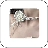 Rannyrena Vintage Rose Floral Pearl Choker Necklace with Ivory Beads and White Flower Pendant Elegant Bridal Wedding Pearl Bow Necklace for Women