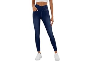 COPYLEAF Stretchy Jeans for Women Trendy Butt Lifting Leggings with Pockets Crossover Waisted Jeggings Pull on Skinny Jeans