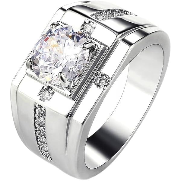KIOYDISE Men's Crushed Ice Moissanite Ring - 1 Carat, 925 Sterling Silver, White Gold Plated