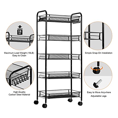 LENTIA 5Tier Metal Mesh Utility Rolling Cart,Craft Cart Organizer with
