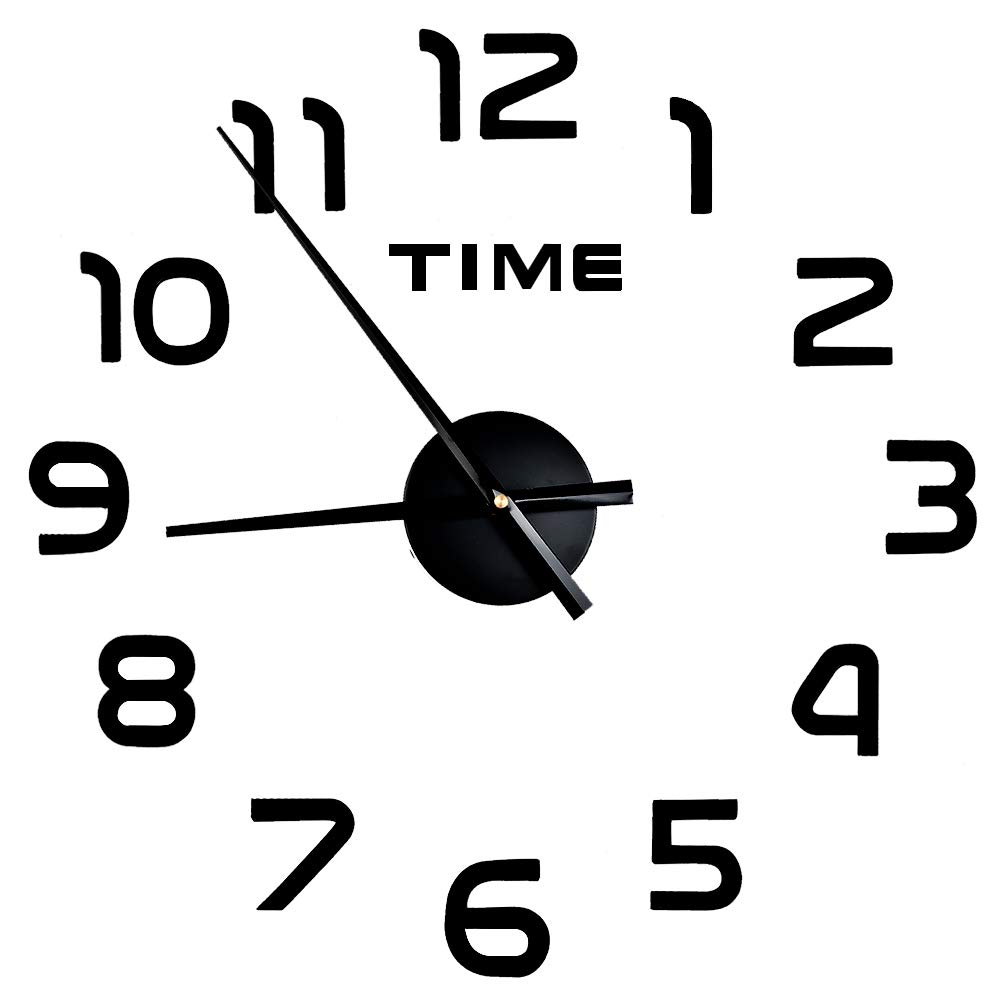 CENBEN 3D DIY Frameless Large Wall Clock, Wall Clock Sticker DIY Clocks 27-35 in, Modern Design Arabic Numerals 3D Mirror Sticker Clocks for Home Living Room Office Study Bedroom Decor, Black