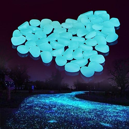 Glow in the Dark Garden Pebbles for Walkways & Aquarium Decor and Plants Luminous Stones in Blue & Green Smrt Way 60PCS Decorative Rocks (Green)