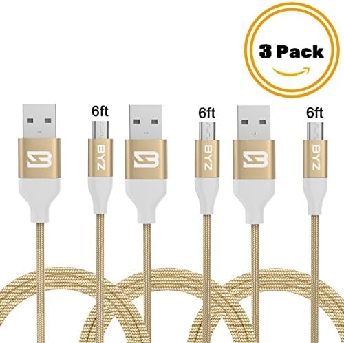 TOBETB 3 Pack Micro USB Charging Cable 6ft Gold