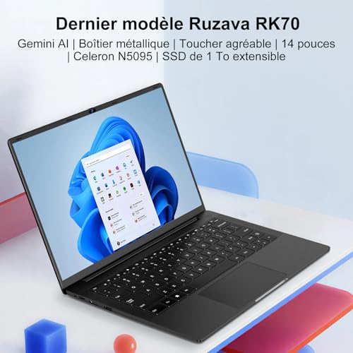Celeron N5095 Laptop 14 Inch (up to 2.9GHz) Win11 8GB 256GB SSD Extension 1TB 5G WiFi FHD HDMl Laptop with Wireless Mouse Qwerty Keyboard with AZERTY Membrane Keyboard - Black-11