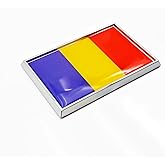 Perdecor Romania Flag Sticker Emblem Romanian Decal Car Chrome Flags, 2 Pack, 3 x 2 inches