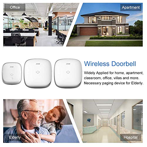 Wireless Doorbell with 2 Receivers Waterproof Doorbell Kit for Home Classroom Door Bell ChimeNo Battery Required, Colorful LED Flash and Sound, Adjustable 4 Level Volume & 38 Melodies