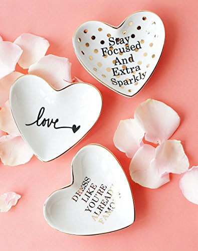 CHOOLD Original Ceramic Heart Shape Ring Dish Holder Jewelry Dish Trinket Holder Jewelry Holder Home Decor Dish Wedding Birthday Xmas Gift - Thumbnail 4