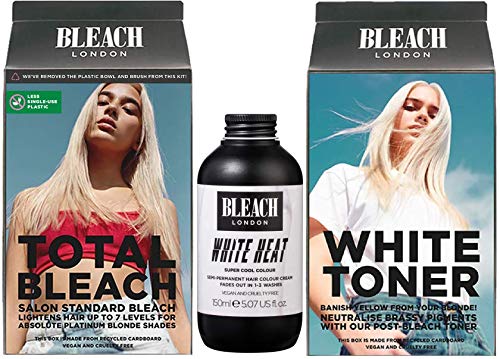 Bleach London (Pack of 3) Total Bleach Kit, White Toner Kit & White Heat Hair Colourant 150ml