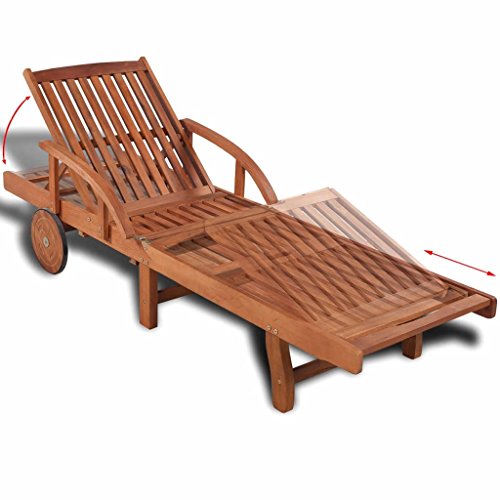 Fesjoy Sun Lounger Adjustable Reclining Wooden Sunlounger Garden Deck Chair Solid Teak Wood Patio Sunbed Beach Chair Pool Sauna Furniture 200 x 68 x 30-83 cm (L x W x H)