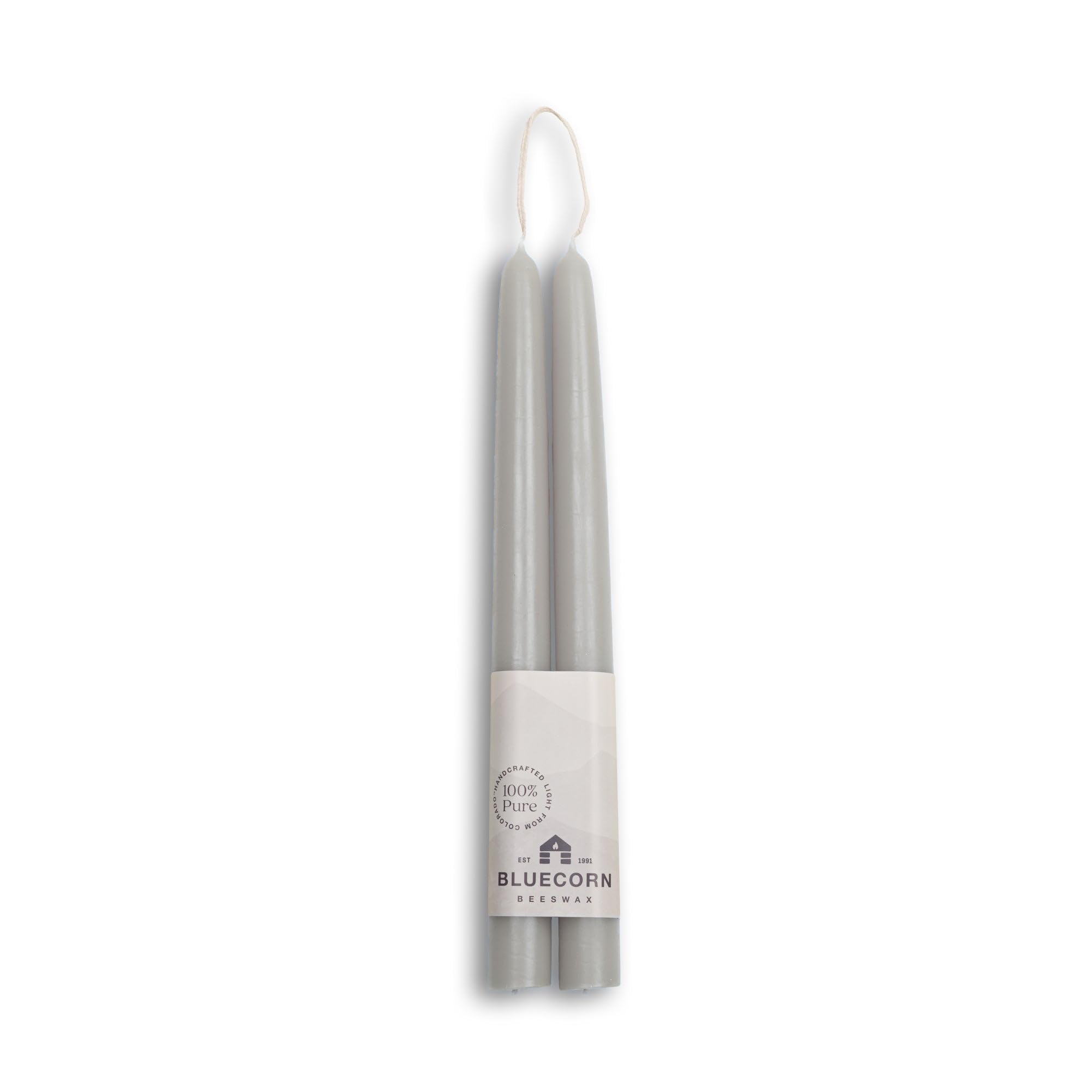 Bluecorn Beeswax Taper Candles, 100% Pure Natural Bees Wax, Pair of 10 Inch Dove Grey Tapered Candlesticks, Clean Burning & Dripless, Fragrance Free, Long Lasting, Home Decor, American Made, 1 Count