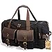 SUVOM Canvas Duffle Bag Leather Weekend Bag Carry On Travel Tote Duffel Weekender Luggage Oversized Holdalls Handbag for Men and Women with Padded Shoulder Strap(Black)