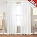 jinchan White Sheer Curtains for Living Room 95 inch Long Off White Curtains Rod Pocket Back Tab Faux Linen Curtains Open Weave Sheers Lightweight Voile Drapes Bedroom Window Curtain Set 2 Panels