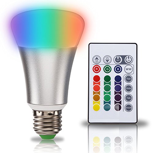 TORCHSTAR 10W (60W Equiv.) RGB+WW Dimmable Color Changing E26 A19 LED Light Bulbs, Multi-color Wireless Remote Control, Soft White 2800K