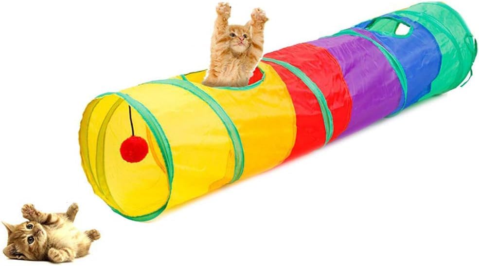 Play Tunnel for Cats, Rabbits and Small Pets, Foldable Play Tunnel for Cats, Rabbits and Small Pets, 115cm Long with Hanging Ball, Sturdy and Space Saving Pet Tunnel
