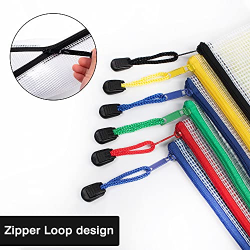 SUNEE Mesh Zipper Pouch 10x14 in (6 Colors, 24 Packs), Extra Large