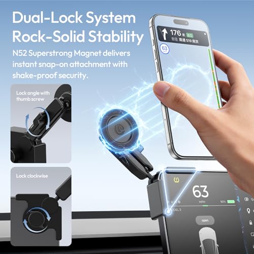 ULANZI Phone Mount for Tesla, Magnetic Car Phone Holder for Tesla 3/Y/S/X Screen Accessories, 360° Adjutable Strong Magnet Phone Mount for Car Compatible with iPhone 17 16 Pro Max, Tesla Accessories