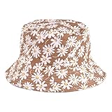 BYOS Reversible Packable Summer Daisy Printed Cotton Bucket Sun Hat,Various Patterns (Daisy Khaki)