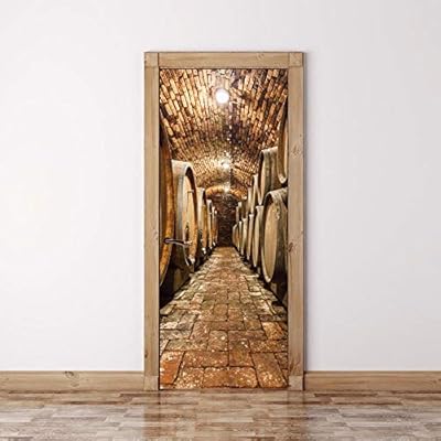 3d Oak Barrels In Wine Cellar Door Sticker Self Adhesive Home