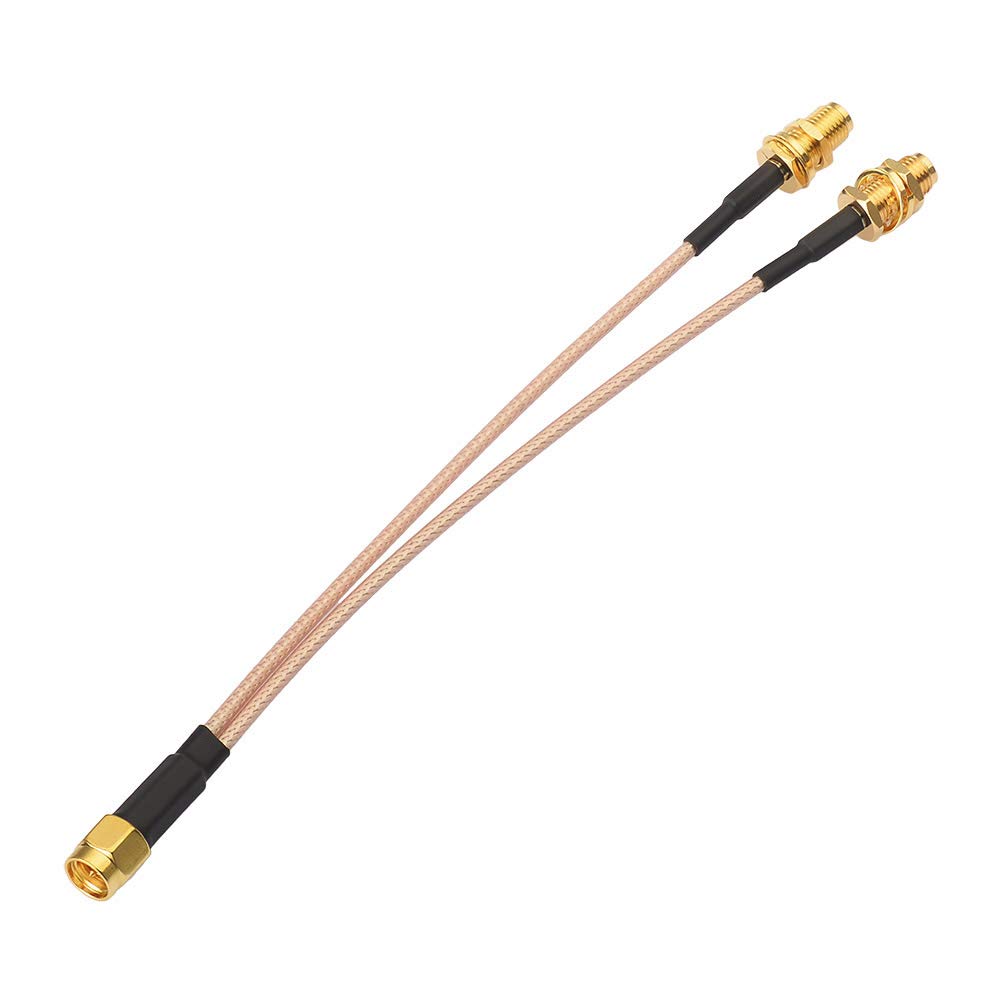 Superbat SMA Male to Dual Female Coaxial Cable Splitter 2 Way 50ohm RG316 Coax Splitter Cable 15cm for Router Gateway Modem Mobile Hotspot WiFi/Cellular Antenna(not for TV)