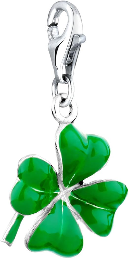 Nenalina Clover Leaf Carabiner Charm Pendant for Charm Bracelet 925 Sterling Silver 714027-001, 15 x 28 mm